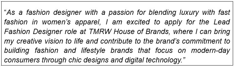 Fashion designer team lead role